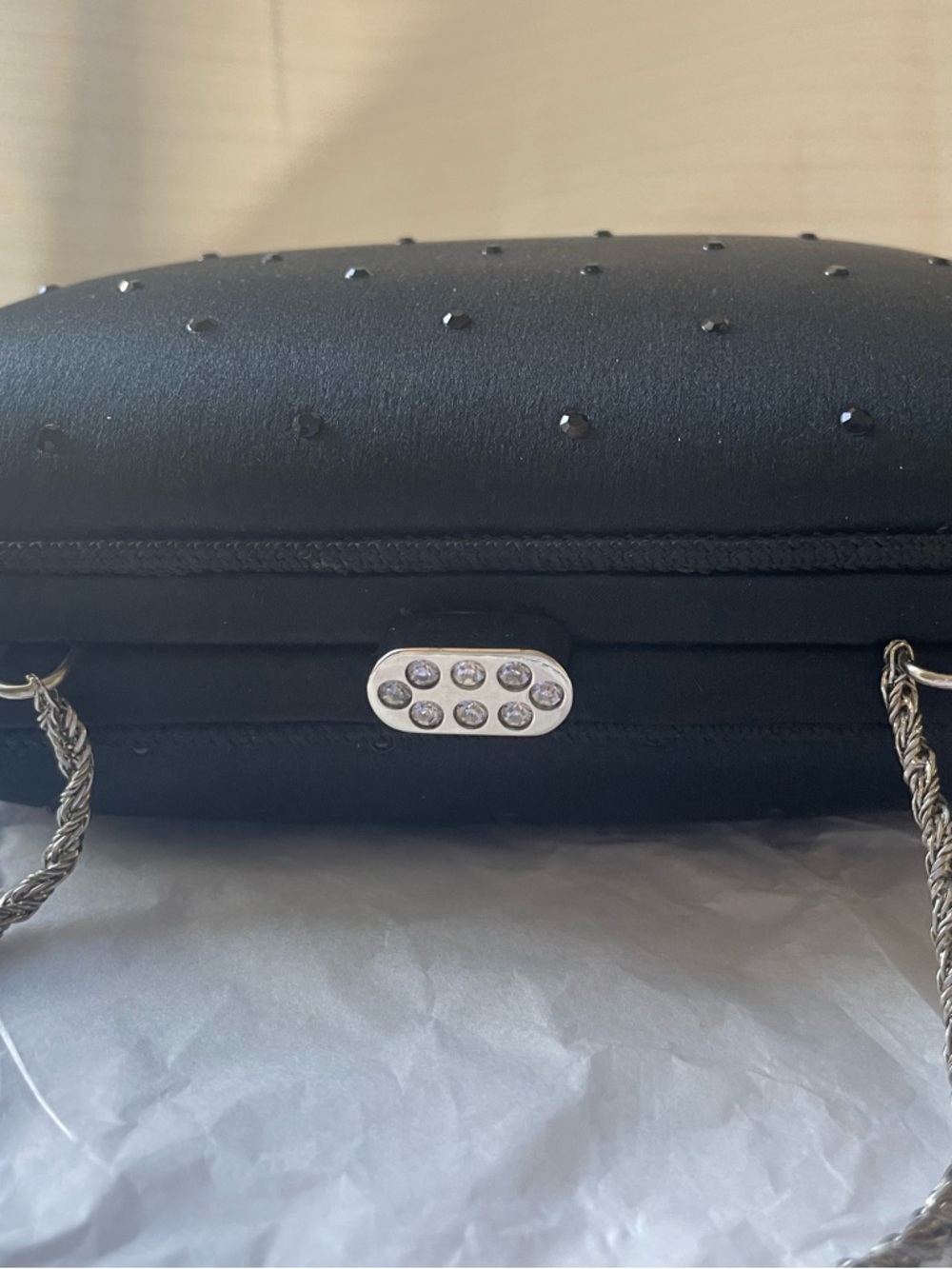 Bally Clutch Bag Made in Italy Silver Chain Strap Crystal Rhinestones - Picture 6 of 11